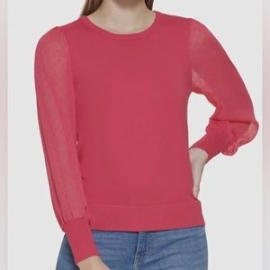 Calvin Klein Never Worn size Medium sheer sleeve hot pink sweater